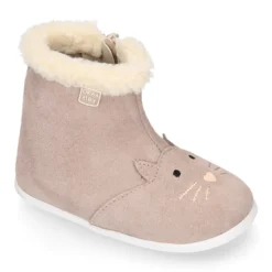 Botita niños respetuosa OKAA FLEX con drop cero y diseño GATITO en piel serraje.