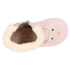 Botita niños respetuosa OKAA FLEX con drop cero y diseño GATITO en piel serraje.