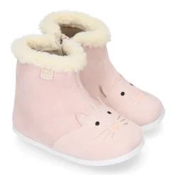 Botita niños respetuosa OKAA FLEX con drop cero y diseño GATITO en piel serraje.