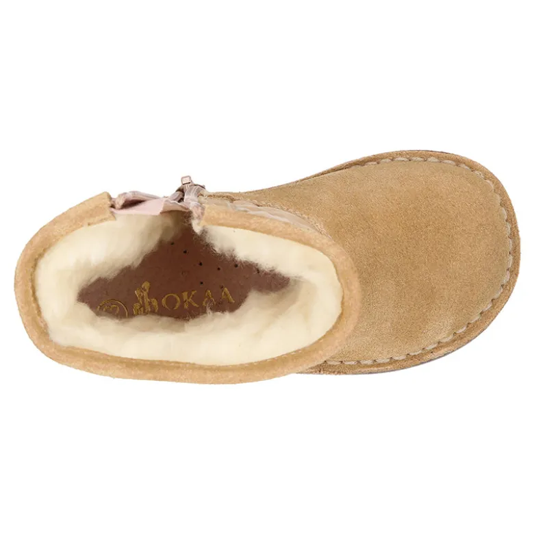 Botita niños tipo Australiana con cremallera y BORREGO interior en piel serraje y Nylon.