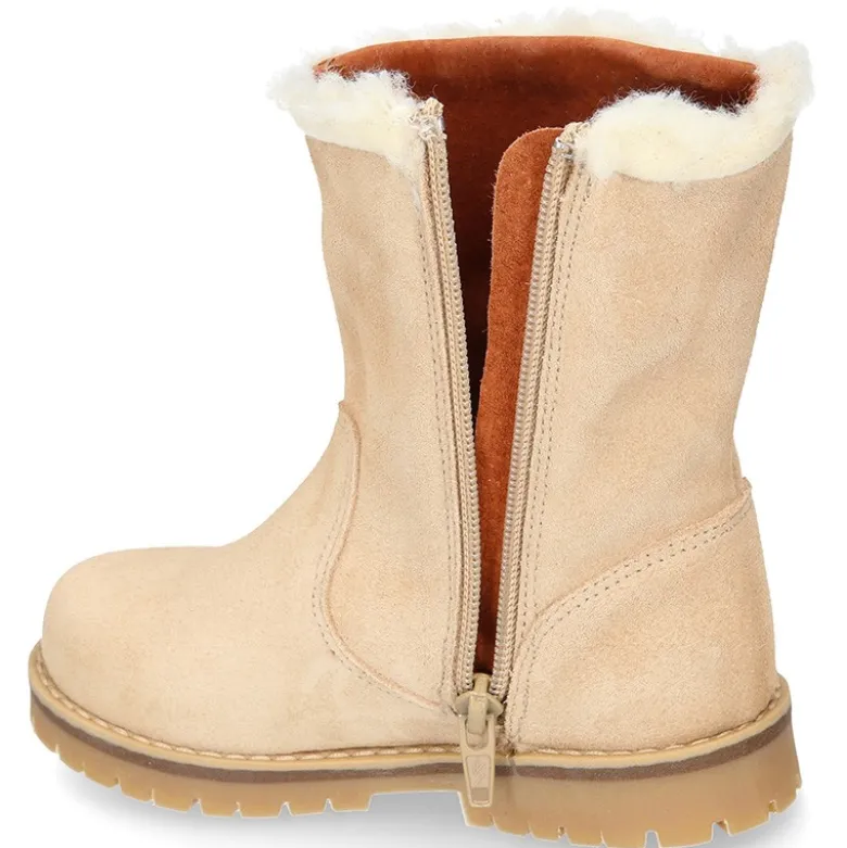 Botita niños tipo CAMPERA cuello pelo en piel serraje.