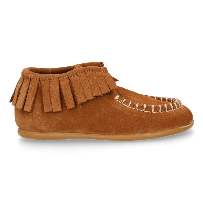 Botita niños tipo INDIA con cordones y flecos en piel serraje CUERO.