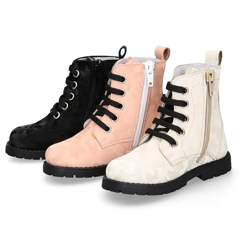 Botita ROCKERA niña cordones en piel tornasolada.