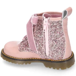 Botita ROCKERA niña lazos terciopelo en piel charol con GLITTER.