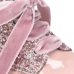 Botita ROCKERA niña lazos terciopelo en piel charol con GLITTER.