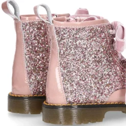 Botita ROCKERA niña lazos terciopelo en piel charol con GLITTER.