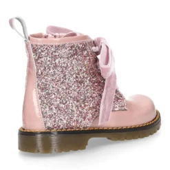 Botita ROCKERA niña lazos terciopelo en piel charol con GLITTER.