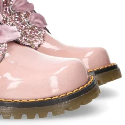 Botita ROCKERA niña lazos terciopelo en piel charol con GLITTER.