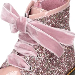 Botita ROCKERA niña lazos terciopelo en piel charol con GLITTER.