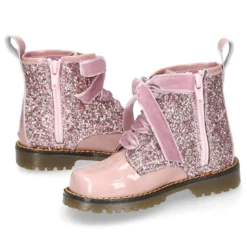 Botita ROCKERA niña lazos terciopelo en piel charol con GLITTER.
