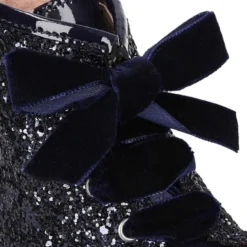 Botita rockera para niña con lazos de terciopelo en piel charol de colores con Glitter