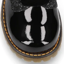 Botita rockera para niña con lazos de terciopelo en piel charol de colores con Glitter