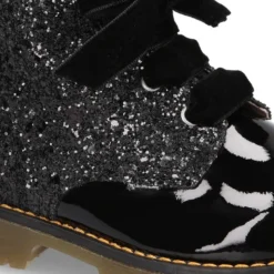 Botita rockera para niña con lazos de terciopelo en piel charol de colores con Glitter
