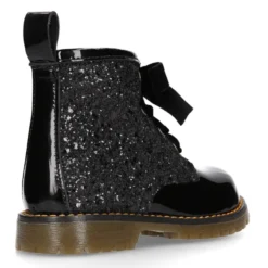 Botita rockera para niña con lazos de terciopelo en piel charol de colores con Glitter