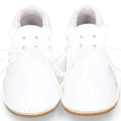 Botita Safari bebé osito con suela SUPER FLEXIBLE en piel charol BLANCO.