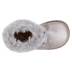 Botita Safari niña con cordones y cuello de pelo en piel PERLADA.