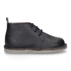 Botita safari niños con cordones en piel napa MADRAS en azul marino.