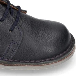 Botita safari niños con cordones en piel napa MADRAS en azul marino.