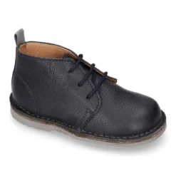 Botita safari niños con cordones en piel napa MADRAS en azul marino.