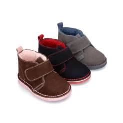 Botita safari niños sin cordones con BORREGO interior en piel serraje.
