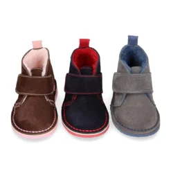 Botita safari niños sin cordones con BORREGO interior en piel serraje.