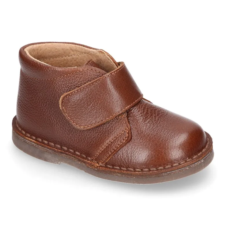Botita safari niños sin cordones en piel.