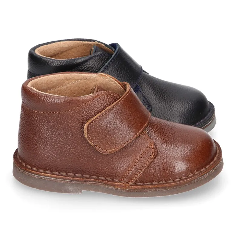 Botita safari niños sin cordones en piel.