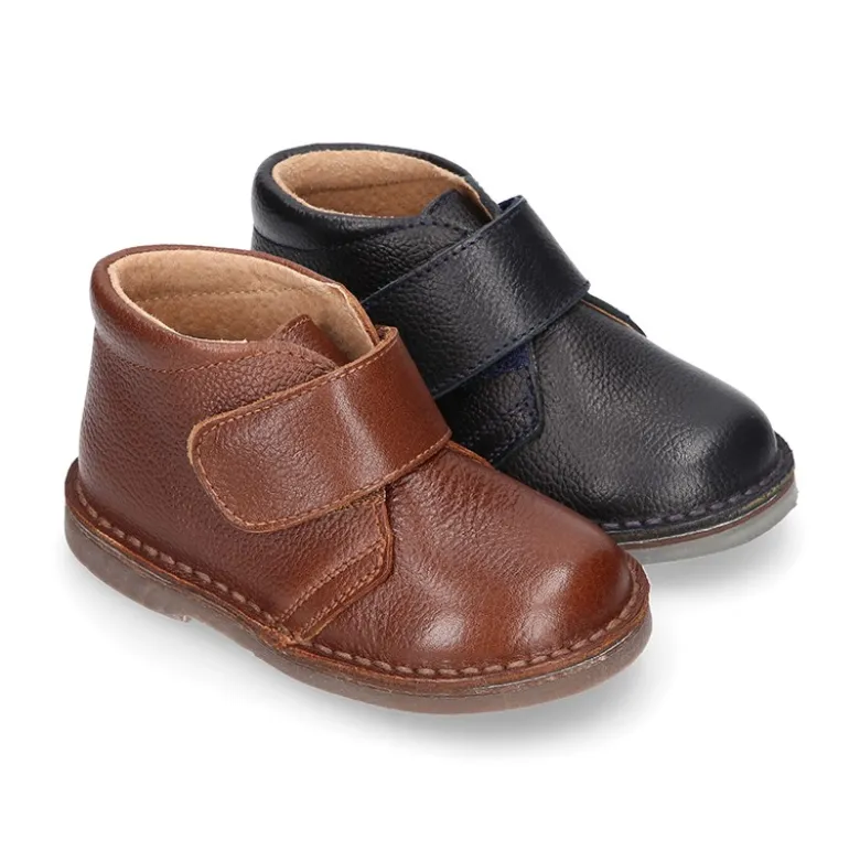 Botita safari niños sin cordones en piel.