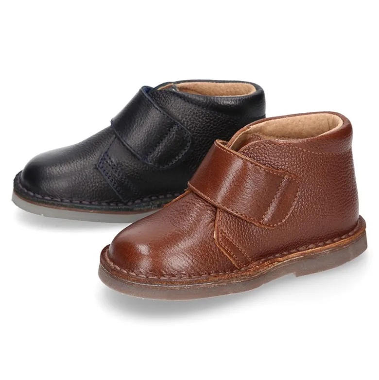 Botita safari niños sin cordones en piel.