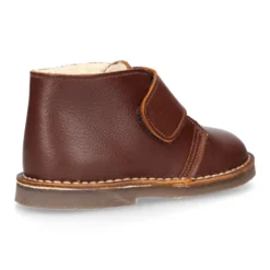 Botita safari niños sin cordones con BORREGO interior en piel CUERO.