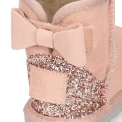 Botitas niña tipo Australianas niña en piel serraje con LAZO y GLITTER.