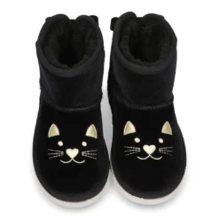 Botitas tipo Australianas niña en terciopelo negro con diseño GATITO.