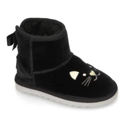 Botitas tipo Australianas niña en terciopelo negro con diseño GATITO.