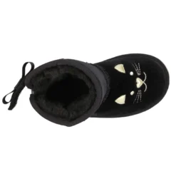 Botitas tipo Australianas niña en terciopelo negro con diseño GATITO.