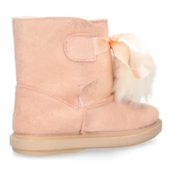 Botitas tipo Australianas niña con diseño con POMPONES en piel serraje metalizado.