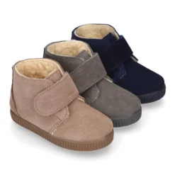Botitas tipo bamba con BORREGO y sin cordones en piel Serraje en colores otoñales.