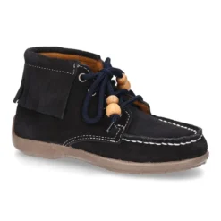 Botita tipo INDIA con flecos y cordones en piel serraje.