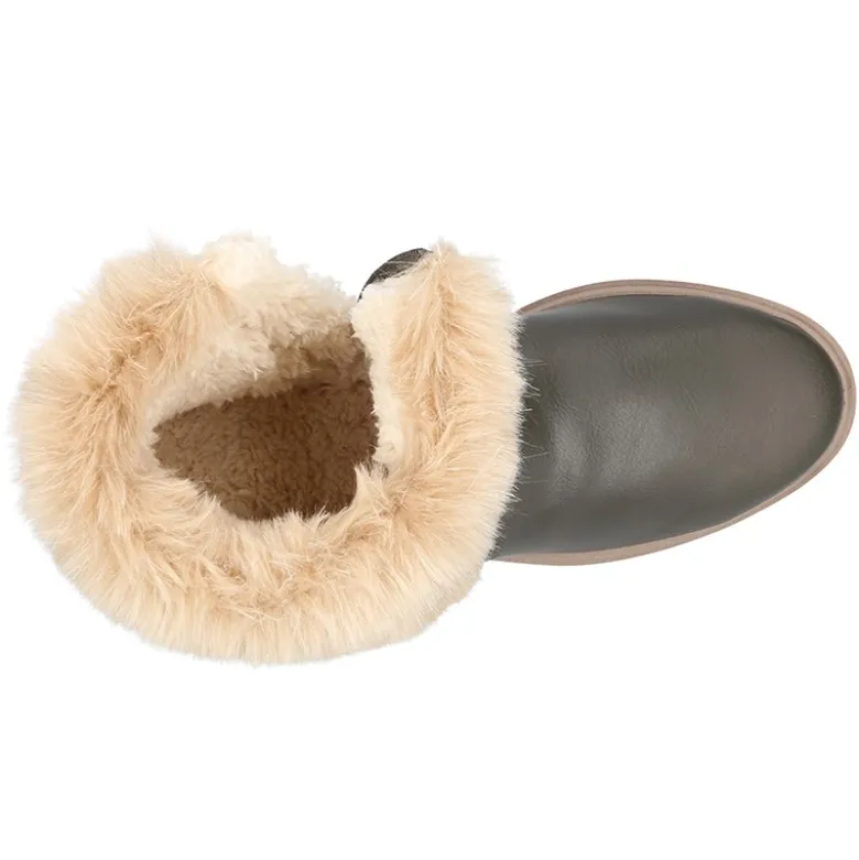 Botín niña con cuello de PELO y suela gruesa en piel napa combinada con nylon.