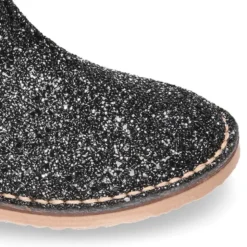 Botín niña con elástico y cremallera en piel GLITTER NEGRO.