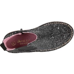 Botín niña con elástico y cremallera en piel GLITTER NEGRO.