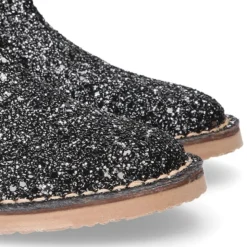Botín niña con elástico y cremallera en piel GLITTER NEGRO.