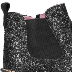 Botín niña con elástico y cremallera en piel GLITTER NEGRO.