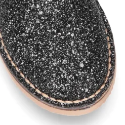 Botín niña con elástico y cremallera en piel GLITTER NEGRO.