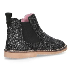 Botín niña con elástico y cremallera en piel GLITTER NEGRO.