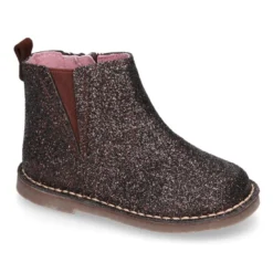 Botín niña con elástico y cremallera en piel GLITTER.