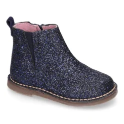 Botín niña con elástico y cremallera en piel GLITTER.