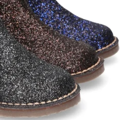 Botín niña con elástico y cremallera en piel GLITTER.