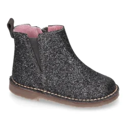 Botín niña con elástico y cremallera en piel GLITTER.