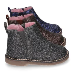 Botín niña con elástico y cremallera en piel GLITTER.