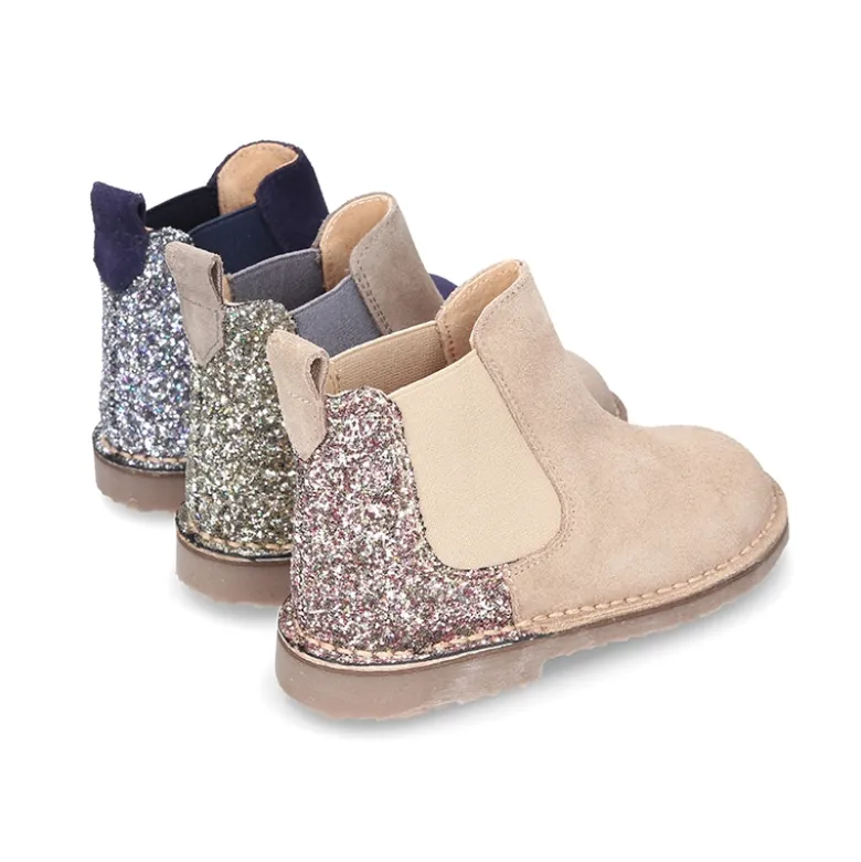 Botín niña con elástico y talonera en GLITTER MELANGE.